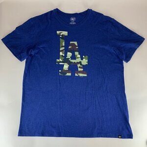 Los Angeles Dodgers MLB Blue Camo Logo Short Sleeve Crewneck Shirt Mens 2XL XXL